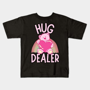 Free Hug Dealer Cute Lovely Pink Bear Rainbow Funny Memes Kids T-Shirt